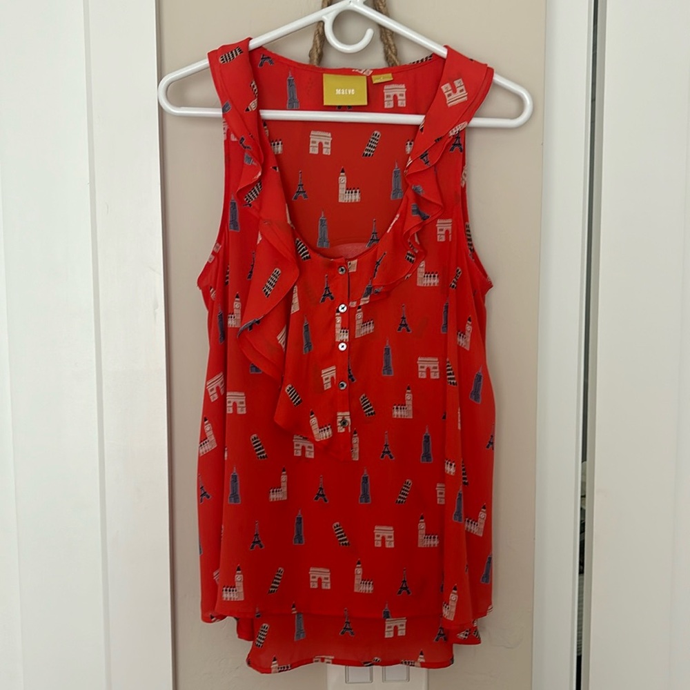 Maeve Parisian coral ruffle top